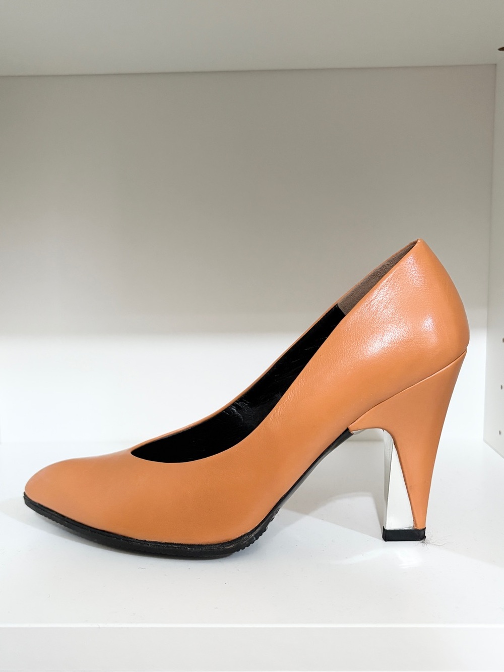 Charles Jourdan Tangerine Leather and Silver Mirror Heel Pumps - Vintage Gem